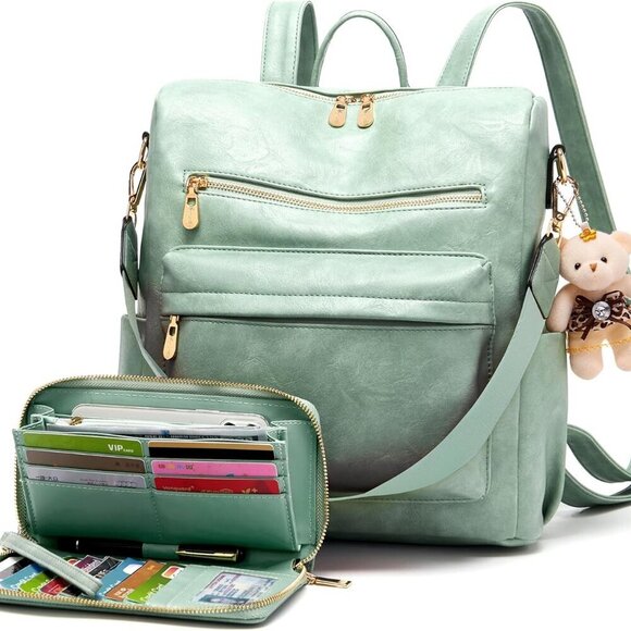Women Vegan Leather Backpack Purse Set 2pcs Multi-Use Durable Stylish main image 5